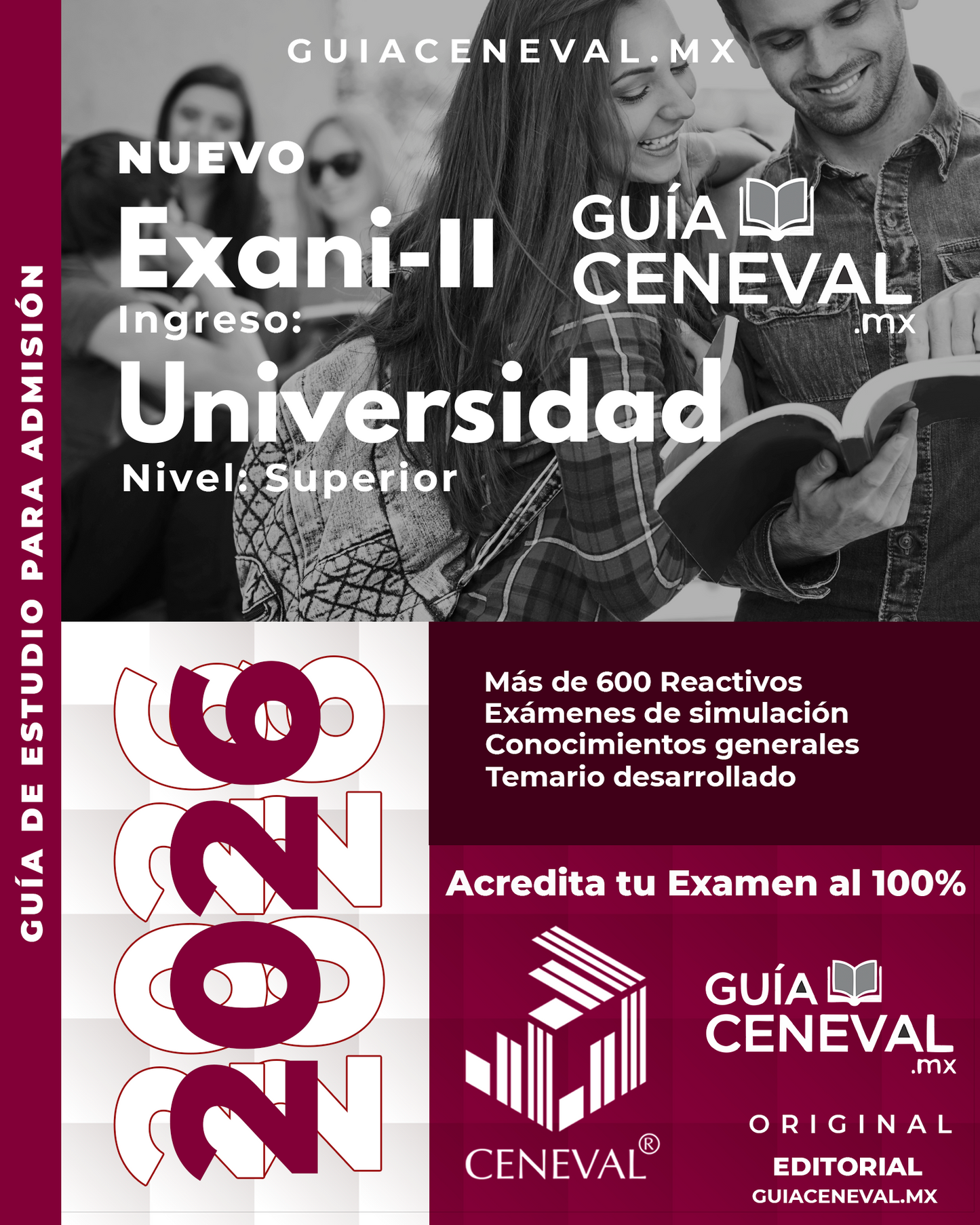Guía Ceneval EXANI-II 2026  Portada Guía de Estudio Ingreso a Licenciatura