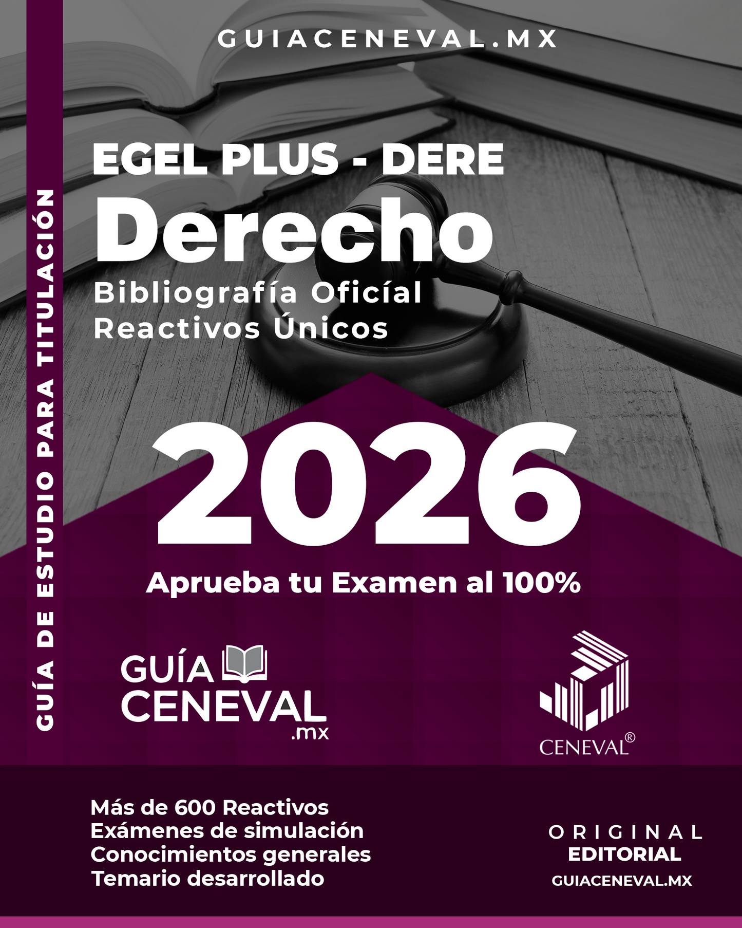 Guía Ceneval EGEL Plus Derecho 2026 - Portada del material de estudio para titulación de Licenciatura en Derecho
