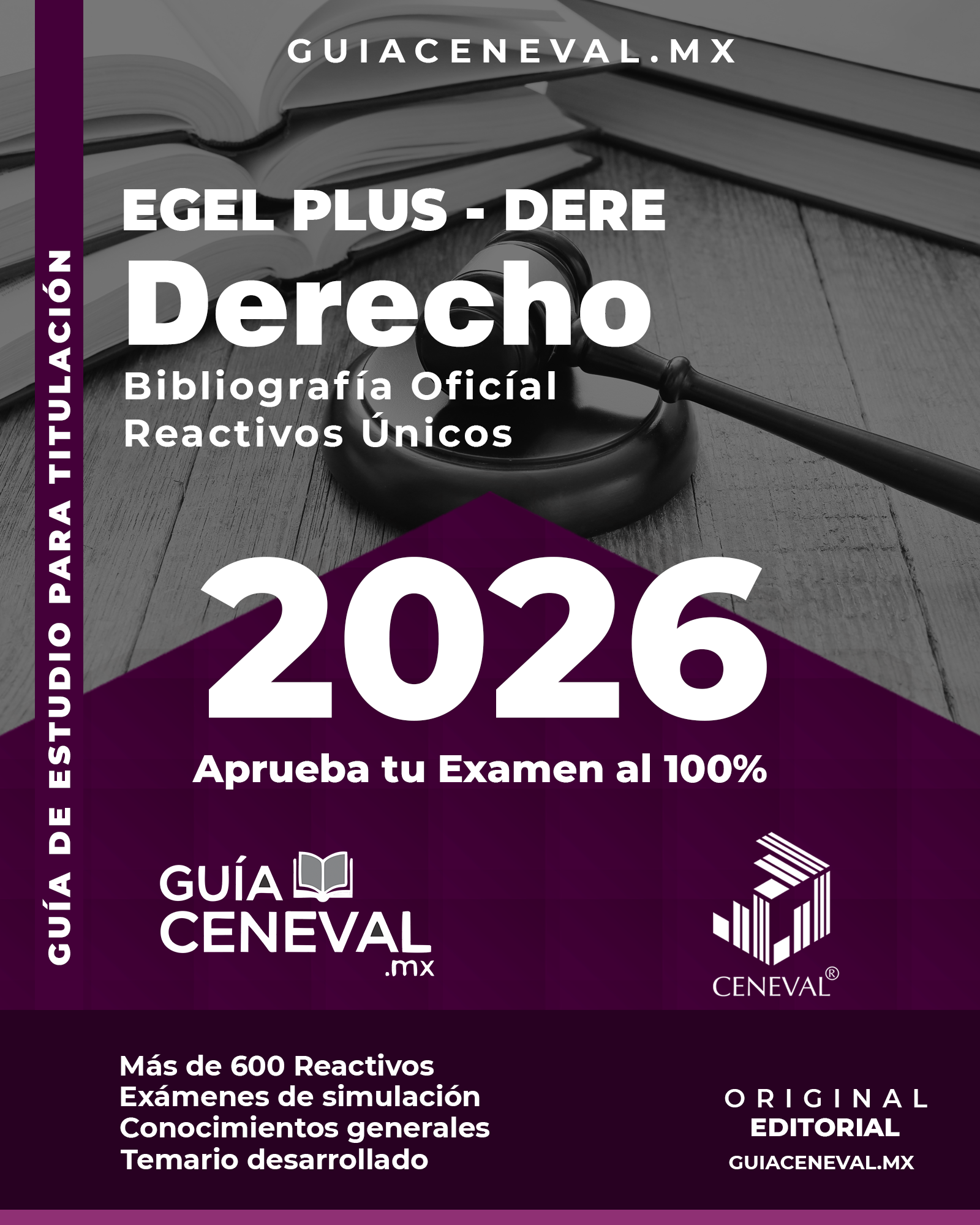 Guía Ceneval EGEL Plus Derecho 2026 - Portada del material de estudio para titulación de Licenciatura en Derecho